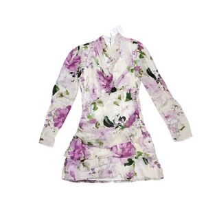 Lavender Brown Presley Mini Dress in Floral Purple and Cream